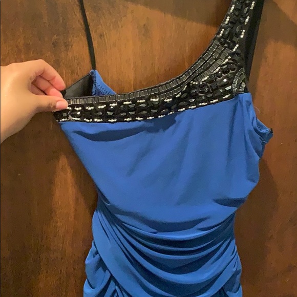 City Triangles Dresses & Skirts - Blue bodycon scrunched dress with rhinestones